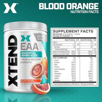 Scivation XTEND EAA + BCAA Powder | Muscle Recovery & Lean Muscle Growth | 9 Essential Amino Acids for Intra Workout or Post Workout Recovery | 10g EAAs Per 2 Servings | Blood Orange 40 Servings