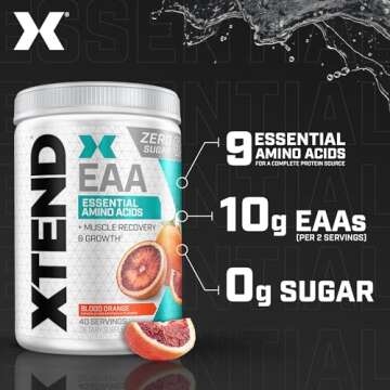 Scivation XTEND EAA + BCAA Powder | Muscle Recovery & Lean Muscle Growth | 9 Essential Amino Acids for Intra Workout or Post Workout Recovery | 10g EAAs Per 2 Servings | Blood Orange 40 Servings