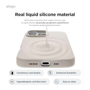 elago Magnetic Silicone Case Compatible with iPhone 16 Pro Max Case 6.9 Inch Compatible with All MagSafe Accessories - Built-in Magnets, Soft Grip Silicone, Shockproof [Stone]