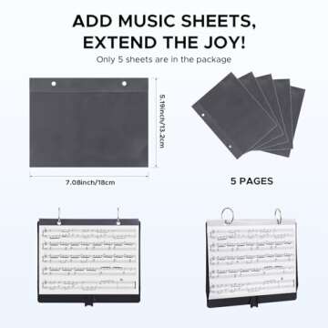 Starfavor 5 Pieces Flip Folder Pages Marching Band Music Supplementary Sheets Flip Folio Folder with 2 Holes 7.2 x 6.4 Inches for Gigs Performance Music Exercises Lessons - 10 Windows