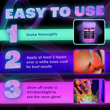 Neon Nights UV Body Paint Set | Blacklight Glow Makeup Kit | Fluorescent Face Paints for Music Festivals, Photo Shoots, Nights Out - Easy to Use and Remove, Premium Quality, Vibrant Colors | 8 Colors