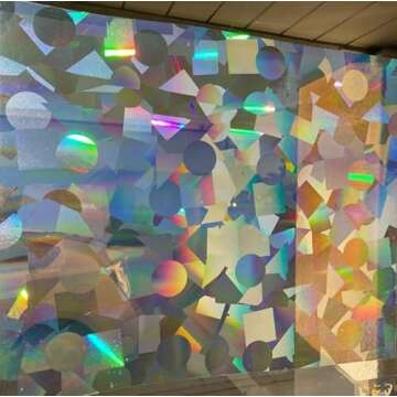 Rainbow Symphony – Rainbow Suncatcher Window Film, Diffraction Window Film, Stained Glass Window Cling, Holographic Prismatic Film, Confetti Pattern, 12" X 18", Made in USA