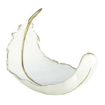 CosmoLiving by Cosmopolitan Polystone Bird Decorative Decorative Bowl Curved Feather Decorative Container with Gold Accents, Decorative Keepsake Box 13" x 8" x 8", White