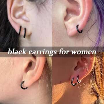 1 Pair Black Earrings for Men Women, 316L Surgical Stainless Steel Small Hoop Earrings Hypoallergenic Non Tarnish Cartilage Hoop Earrings for Multiple Piercing Huggie Hoop Earrings (6mm Black)