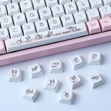 Wunzkii PBT Keycaps 133 Keys Pink Cat Keycaps Dye-Sublimation XDA Profile Custom Keycaps Cute Keycaps for Cherry Gateron MX Switches Mechanical Keyboards