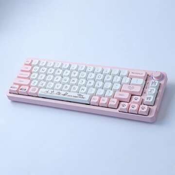 Wunzkii PBT Keycaps 133 Keys Pink Cat Keycaps Dye-Sublimation XDA Profile Custom Keycaps Cute Keycaps for Cherry Gateron MX Switches Mechanical Keyboards