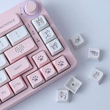 Wunzkii PBT Keycaps 133 Keys Pink Cat Keycaps Dye-Sublimation XDA Profile Custom Keycaps Cute Keycaps for Cherry Gateron MX Switches Mechanical Keyboards