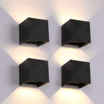 12W Outdoor Sconce - Modern Adjustable Wall Light, 4 Pack