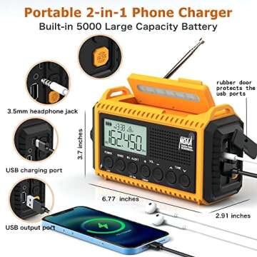 Auto NOAA Emergency Weather Radio, Solar Hand Crank Radio,Portable Battery Operated Emergency Radio with AM FM Shortwave,USB Charger,LED Flashlight,Clock, SOS Alert for Home Outdoors Camping Survival