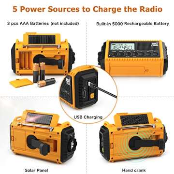 Auto NOAA Emergency Weather Radio, Solar Hand Crank Radio,Portable Battery Operated Emergency Radio with AM FM Shortwave,USB Charger,LED Flashlight,Clock, SOS Alert for Home Outdoors Camping Survival