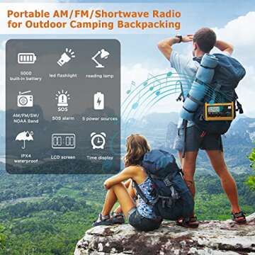 Auto NOAA Emergency Weather Radio, Solar Hand Crank Radio,Portable Battery Operated Emergency Radio with AM FM Shortwave,USB Charger,LED Flashlight,Clock, SOS Alert for Home Outdoors Camping Survival