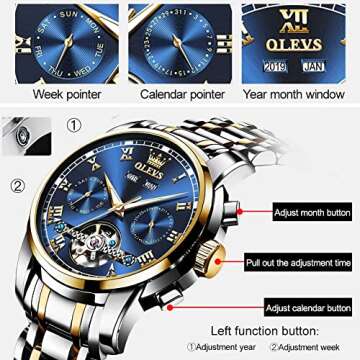 OLEVS Blue Automatic Men's Watches - Luxury Tourbillon