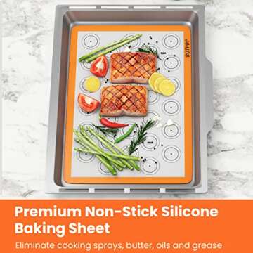 HOTPOP Silicone Baking Mats 0.75mm - Non-Stick Silicone Sheets for Bake Pans and Rolling with Outlines for Pastries - Silicone Baking Sheet - Macaron/Pastry/Cookie/Bun/Bread Making (3 QUARTER SIZE)