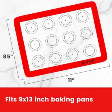 HOTPOP Silicone Baking Mats 0.75mm - Non-Stick Silicone Sheets for Bake Pans and Rolling with Outlines for Pastries - Silicone Baking Sheet - Macaron/Pastry/Cookie/Bun/Bread Making (3 QUARTER SIZE)