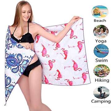 HAOKUN Microfiber Sand Free Beach Towel Blanket-Quick Fast Dry Super Absorbent Lightweight Thin Towel for Travel Pool Swimming Bath Camping Yoga Gym Sports Idea Paisley Mandala with Flamingo