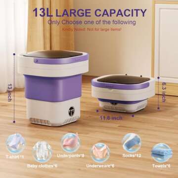 13L Portable Washing Machine, Large Capacity Foldable Mini Washer and Spin Dryer with Deep Cleaning of Underwear, Baby Clothes and Small Clothes for Apartments, Dorm,RV, Travel, Hotel