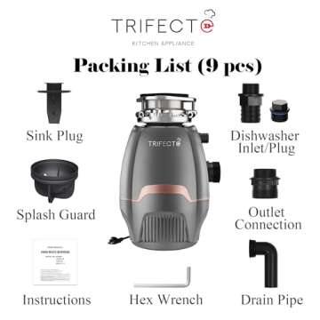 Trifecte Pro 3/4 HP Garbage Disposals with Sound Reduction,Food Waste Coutinuous Feed Garbage Disposal with Power Cord, Dishwasher Hook Up