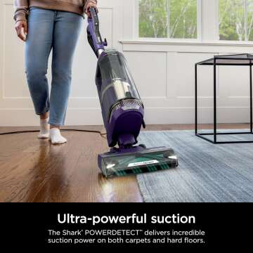 Shark POWERDETECT Upright Cleaner with HEPA Filter, Heavy Duty Vacuum Suction for Pet Hair Pickup, DuoClean Technology, Powered Lift-Away, Ideal for Carpets & Hardfloors, AZ4002, Compact, Eggplant