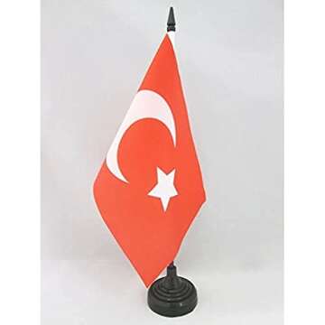 Ottoman Empire Table Flag 5'' x 8'' - Turkish Empire -Turkey Desk Flag 21 x 14 cm - Black plastic stick and base - AZ FLAG