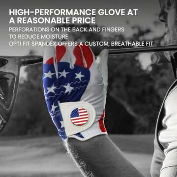 Golf Gloves Men Right Handed Golfer Left Hand with Ball Marker 2 Pack Leather Breathable Comfortable Weathersof Grip Size Small Medium ML Large XL (White&USA Flag, Large(Worn on Left Hand))