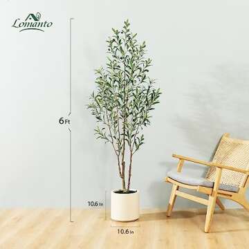 LOMANTO Artificial Olive Trees, 6 ft Tall Fake Olive Trees for Indoor, Faux Olive Silk Tree, Large Olive Plants with White Planter for Home Decor and Housewarming Gift, 1 Pack