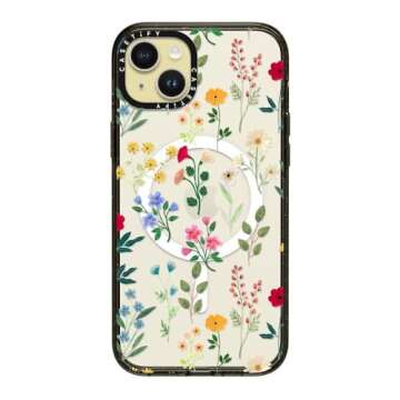 CASETiFY Impact iPhone 15 Plus Case [4X Military Grade Drop Tested / 8.2ft Drop Protection/Compatible with Magsafe] - Flower Prints - Spring Botanicals 2 - Clear Black