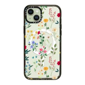 CASETiFY Impact iPhone 15 Plus Case [4X Military Grade Drop Tested / 8.2ft Drop Protection/Compatible with Magsafe] - Flower Prints - Spring Botanicals 2 - Clear Black