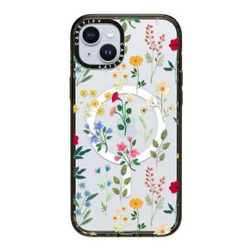 CASETiFY Impact iPhone 15 Plus Case [4X Military Grade Drop Tested / 8.2ft Drop Protection/Compatible with Magsafe] - Flower Prints - Spring Botanicals 2 - Clear Black