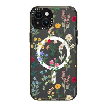 CASETiFY Impact iPhone 15 Plus Case [4X Military Grade Drop Tested / 8.2ft Drop Protection/Compatible with Magsafe] - Flower Prints - Spring Botanicals 2 - Clear Black