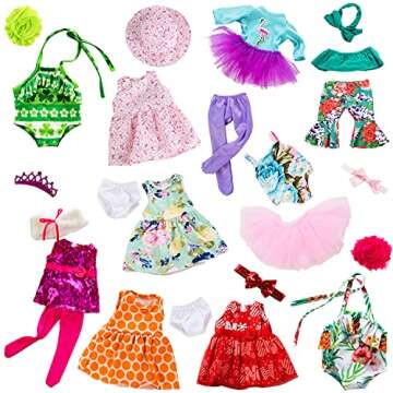 ZITA ELEMENT 24 Pcs American Doll Clothes for 18 inch Doll Clothes and Accessories - Doll Clothing Outfits Dress Swimsuits Tights for 18 Inch Dolls