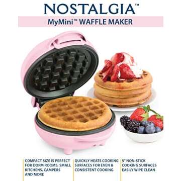 Nostalgia MWF5AQ MyMini Personal Electric Waffle Maker, Hash browns, French Toast Grilled Cheese, Quesadilla, Brownies, Cookies, Pink