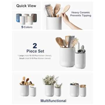 LE TAUCI Ceramic Utensil Holder Set – Large Kitchen Crocks