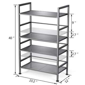 EKNITEY Adjustable Metal Kitchen Shelf 4 Tier Bathroom Shelves Organizer Utility Storage Shelving Unit with 4 Hooks for Pantry Laundry Home Office(Grey)