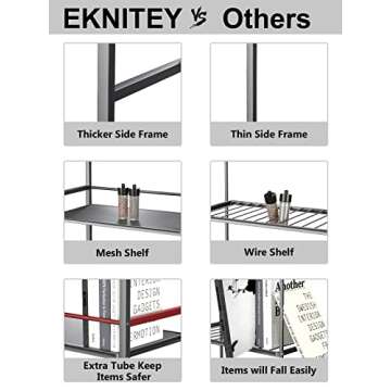 EKNITEY Adjustable Metal Kitchen Shelf 4 Tier Bathroom Shelves Organizer Utility Storage Shelving Unit with 4 Hooks for Pantry Laundry Home Office(Grey)