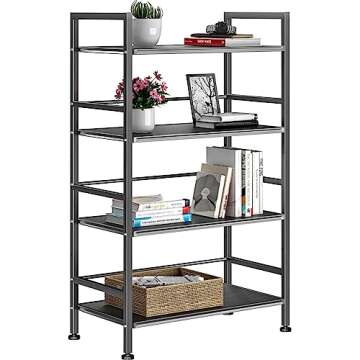 EKNITEY Adjustable Metal Kitchen Shelf 4 Tier Bathroom Shelves Organizer Utility Storage Shelving Unit with 4 Hooks for Pantry Laundry Home Office(Grey)