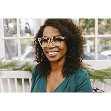 Peepers by PeeperSpecs Oprah's Favorite Women's Take a Bow Square Blue Light Blocking Reading Glasses - Chai Tortoise/Green +0.00