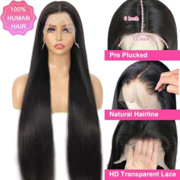 ALI PANDA 210% Density 30 Inch 13x6 Lace Front Wigs Human Hair Straight HD Lace Frontal Wigs Human Hair Pre Plucked With Baby Hair Brazilian Virgin 100% Human Hair Wigs For Black Women