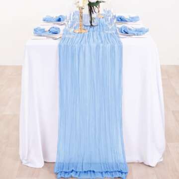 DeZerlor Fall Table Runner Baby Blue Thanksgiving Cheesecloth Table Runner Boho Gauze Table Runner Fall Table Decor for Friendsgiving Party Decorations Baby Boy Shower