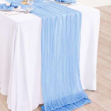 DeZerlor Fall Table Runner Baby Blue Thanksgiving Cheesecloth Table Runner Boho Gauze Table Runner Fall Table Decor for Friendsgiving Party Decorations Baby Boy Shower