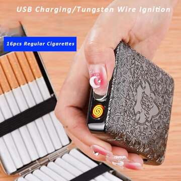 Stylish Cigarette Case with USB Lighter - 16 pcs, Windproof Electric Lighter