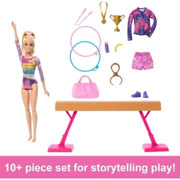 Barbie Careers Playset, Gymnastics Set with Blonde Gymnast Fashion Doll, C-Clip for Flipping Action, Balance Beam, Warm-Up Suit & Accessories