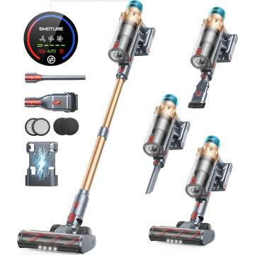 Cordless Vacuum Cleaner, 550W 45KPA 60 Mins Runtime Self-Standing Vacuum Cleaners for Home, Stick Vacuum with Charging Dock Station Removable Battery, Handheld Vacuum for Pet Hair/Carpet/Floor