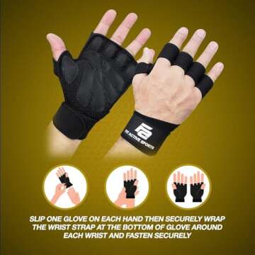 Fit Active Sports Weight Lifting Workout Gloves with Built-in Wrist Wraps for Men and Women - Great for Gym Fitness, Cross Training, Hand Support & Weightlifting