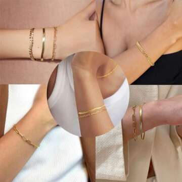 Poxtex Gold Bracelets for Women - Trendy 14K Stackable Sets