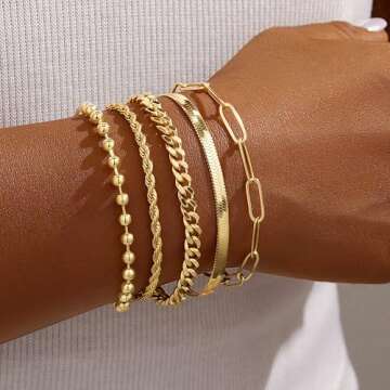 Poxtex Gold Bracelets for Women - Trendy 14K Stackable Sets