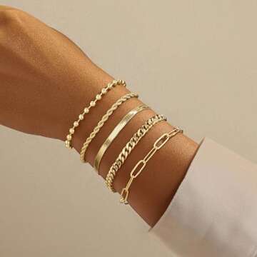 Poxtex Gold Bracelets for Women - Trendy 14K Stackable Sets