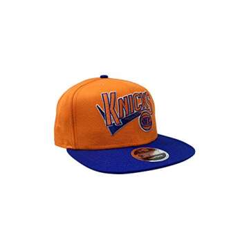 New Era New York Knicks Adjustable Snapback Hat 9Fifty NBA Basketball Flat Bill Baseball Cap (One Size, Org Retro High Crown)