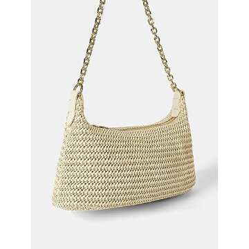 Beige Woven Straw Tote Handbag for Summer