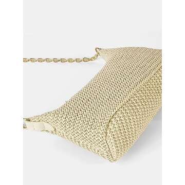 Beige Woven Straw Tote Handbag for Summer