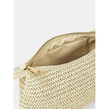 Beige Woven Straw Tote Handbag for Summer